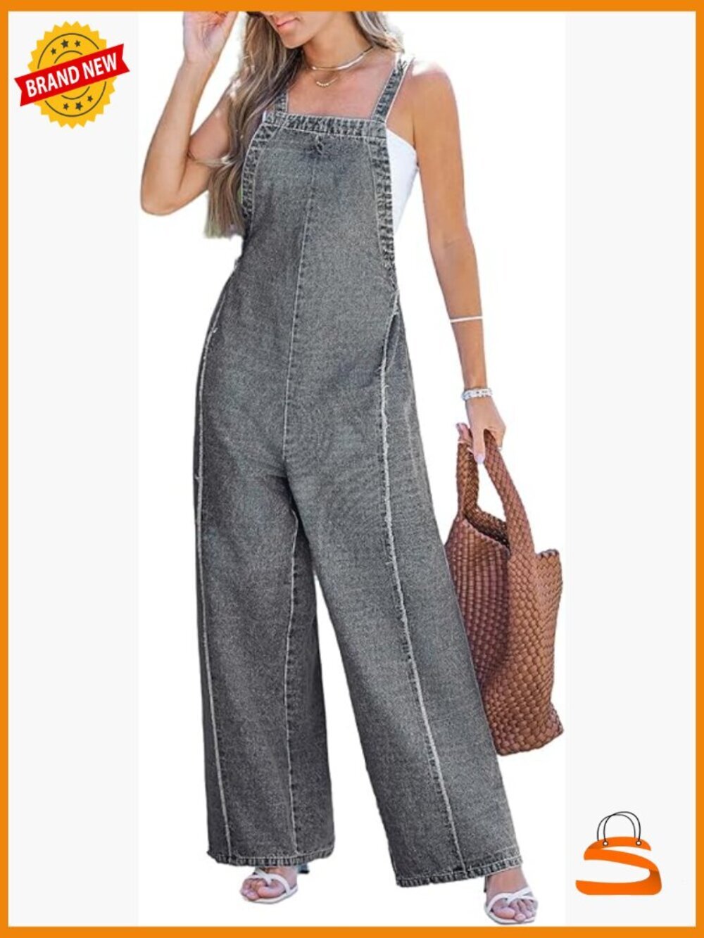 Maxi Denim Jumpsuit Square Neck Sleeveless Wide Leg Loose Fit Overall